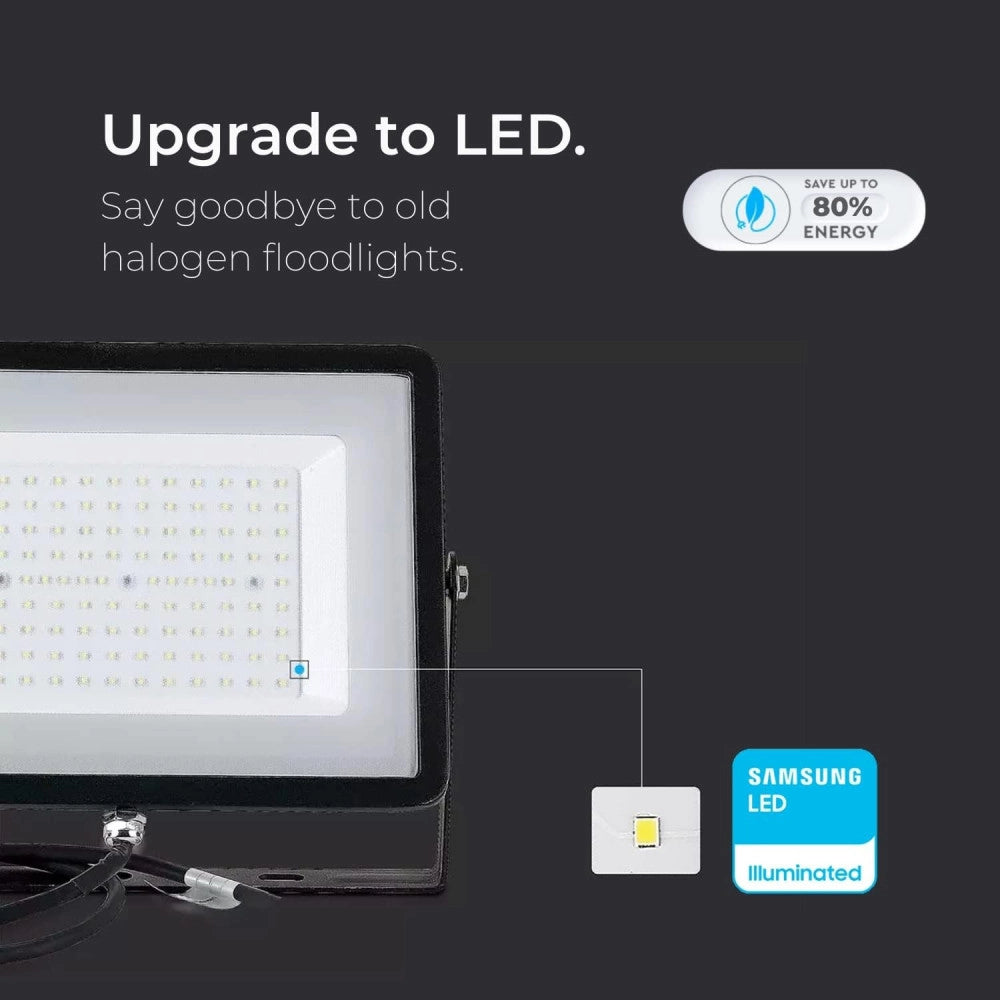 Trade Shop - V-tac Faro Faretto Led Smd 10w 20w 30w 50w 100w Slim Da Esterno Ip65 Colore Nero - -bianco Caldo-20 Watt