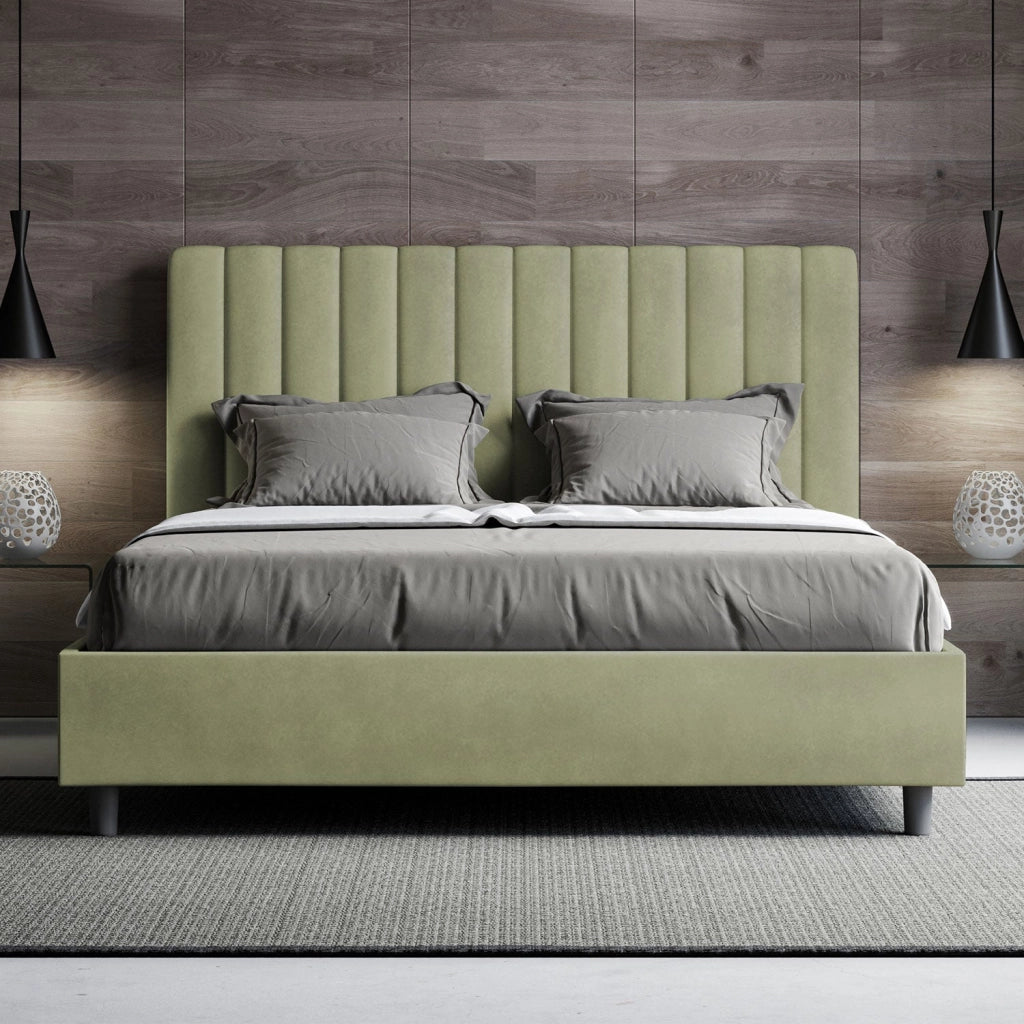 ityhome Letto matrimoniale king size con rete imbottito 170x200 microfibra tè verde Agueda