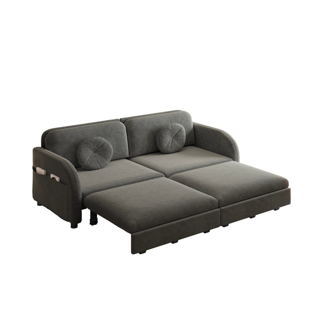 Divano letto estraibile 3-in-1 queen size 166 cm in chenille grigio con cuscini e tasche contenitive laterali