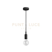 GSO091- PENDENTE FLASH CAVO IN STOFFA E ROSONE NERO SATINATO 1 LUCE ATTACCO E27 D.4,6CX7,6M