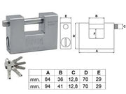 LUCCHETTO CORAZZATO RETTANGOLARE MONOBLOCCO IN ACCIAIO 300- - mm.94 KA (300-94S) - 1 pezzi WALLY
