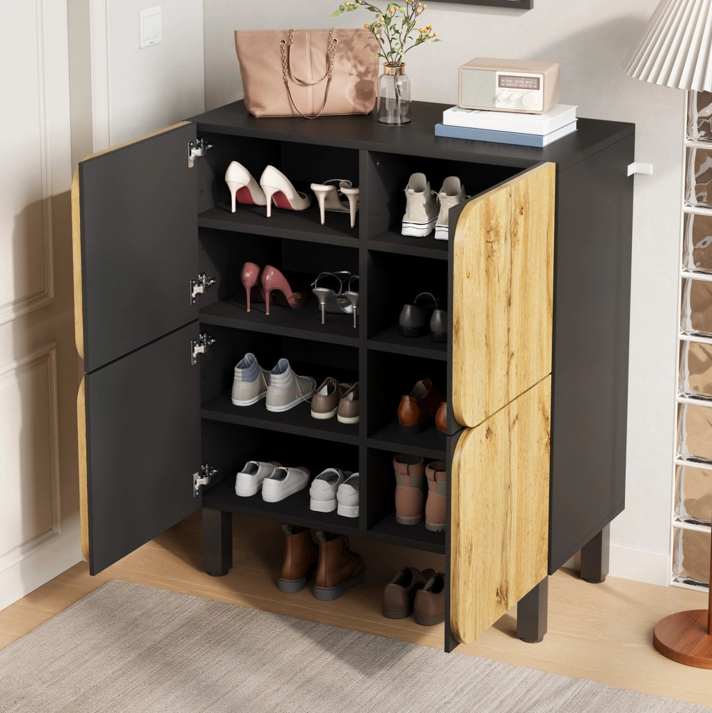 Scarpiera in MDF con ripiani regolabili e chiusura ammortizzata; 80 ¡Á 38;5 ¡Á 95 cm; naturale e nero