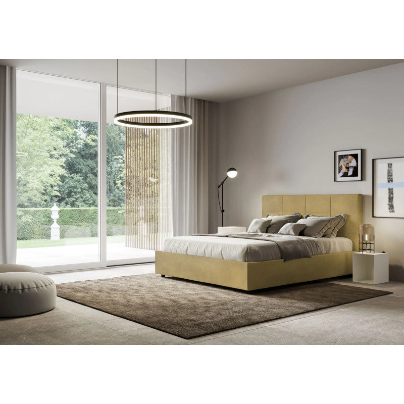 Letto imbottito Piazza e mezzo 130x210 cm Mika - Con rete,Microfibra,Ocra