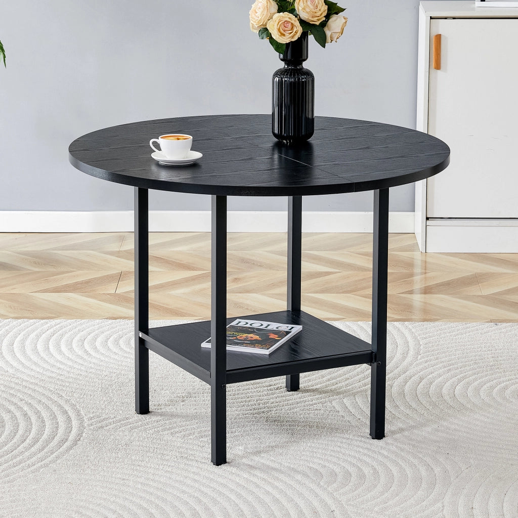 Tavolo rotondo da pranzo con ripiano portaoggetti 100 cm nero in MDF e metallo per 4-6 persone