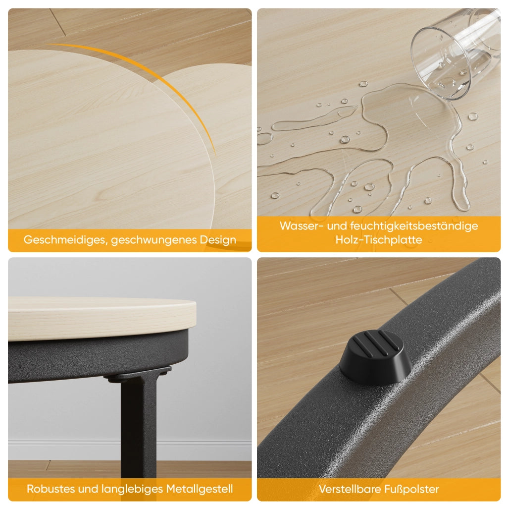 Set 2 tavolini da caffè rotondi impilabili ?80/60 cm; truciolare e ferro; colore rovere