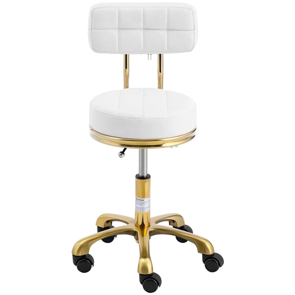 Sgabello con ruote e schienale 150 kg alluminio PVC compensato schiuma sintetica bianco 14_0010104