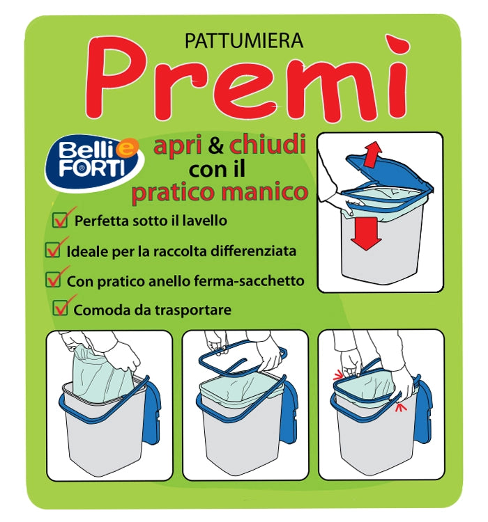 PREMI PATTUMIERA RACCOLTA DIFFERENZIATA CON MANICO 18LT BLU RICICLO CARTA