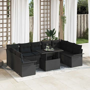 Set Divano da Giardino con cuscino 10 pcs Nero Poly Rattan