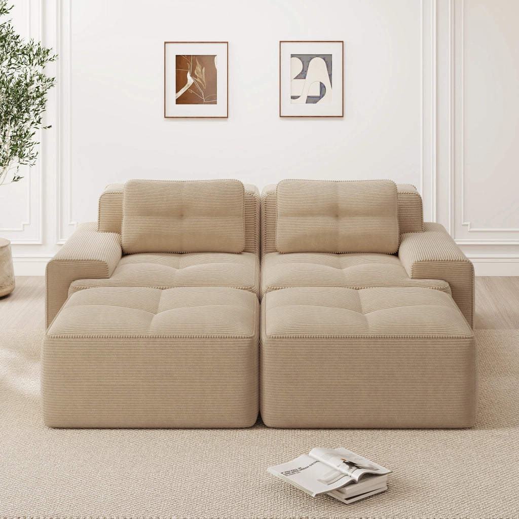 Divano modulare senza montaggio con seduta profonda in velluto a coste beige