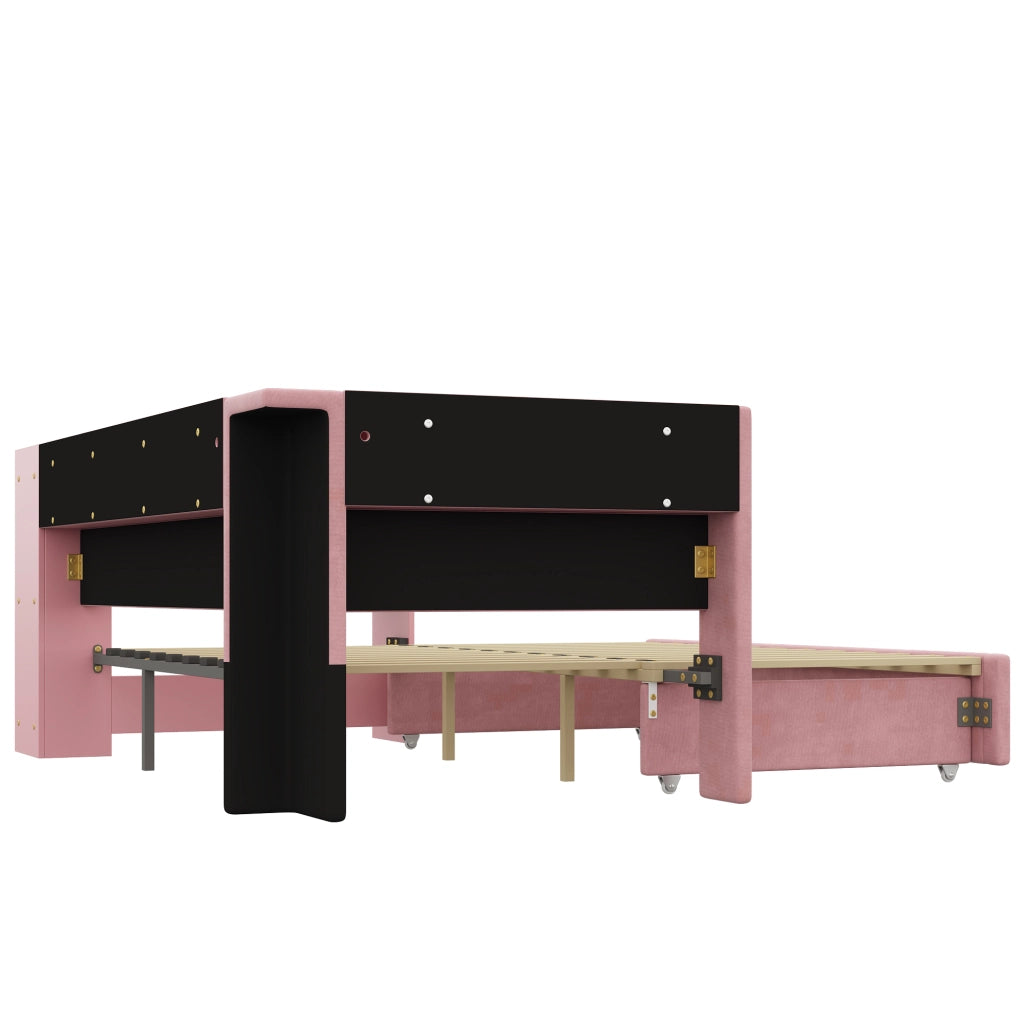 Letto imbottito con LED e giroletto estraibile ¨C Minimal ¨C Rosa velluto 90x200 cm