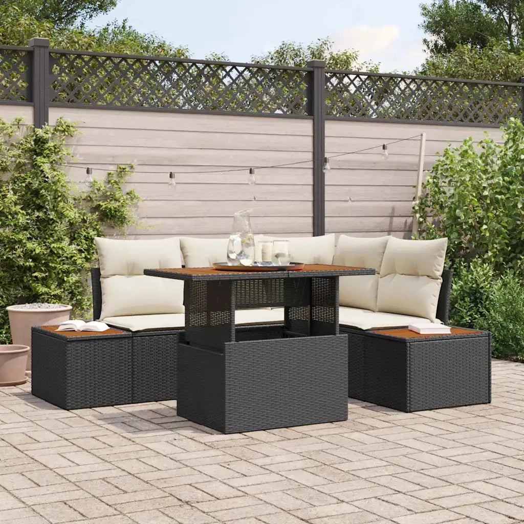 Set da Pranzo per Giardino con cuscino 5 pcs Nero e Beige