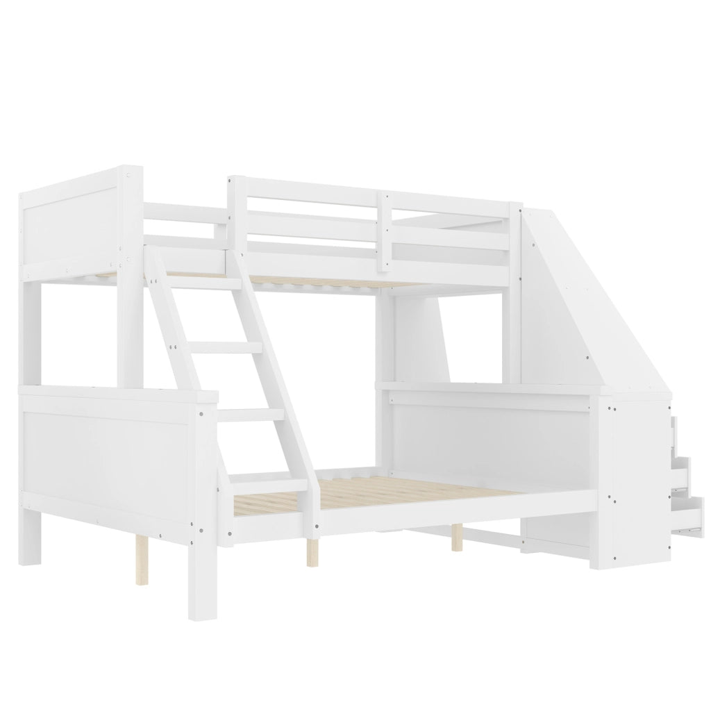 Letto a castello bambini 90x200/140x200 cm bianco con contenitore