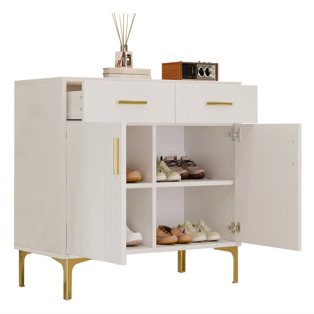 Cassettiera con Ante e Cassetti ¨C MINIMAL ¨C Bianco/Nero, Metallo, 80x35x79.5 cm