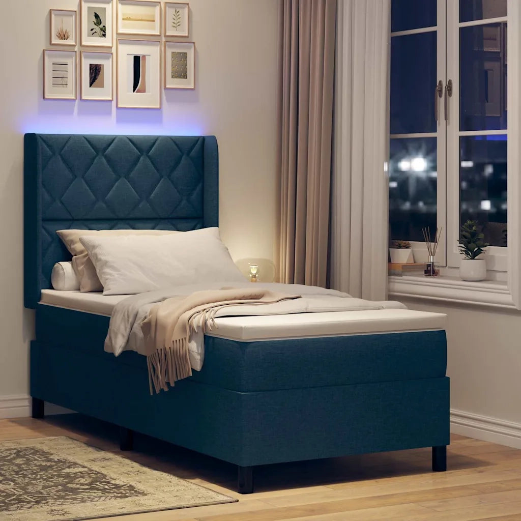 Letto a Sorgente LED con materasso Blu 100 x 200 cm Tessuto