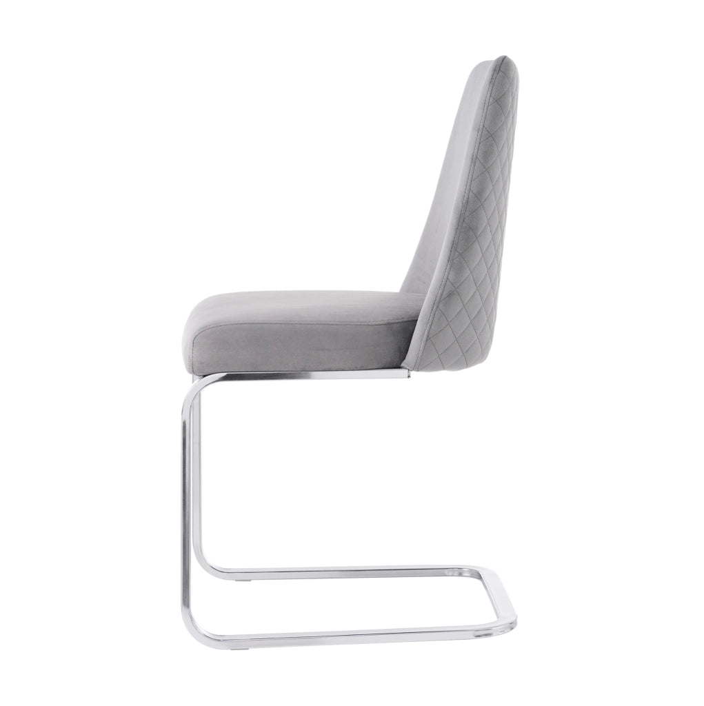 Set di 6 sedie da pranzo in velluto grigio con gambe in metallo argento
