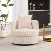 Poltrona girevole beige in velluto a coste con contenitore