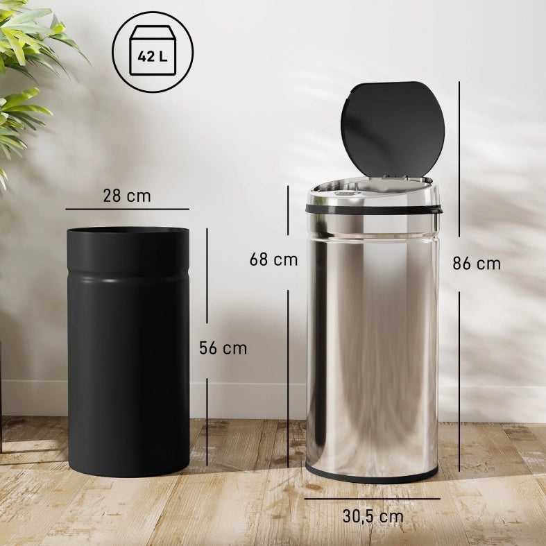 BIDONE con Sensore Automatico 42 L Acciaio Inossidabile Argento