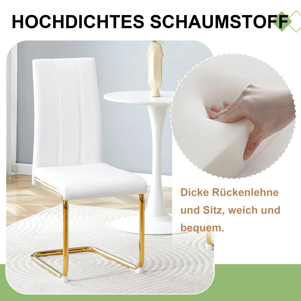 Sedia da Pranzo con Seduta Ergonomica e Struttura Stabile, in Metallo e PU, Oro Bianco 47.5 × 45.5 × 72.5 cm