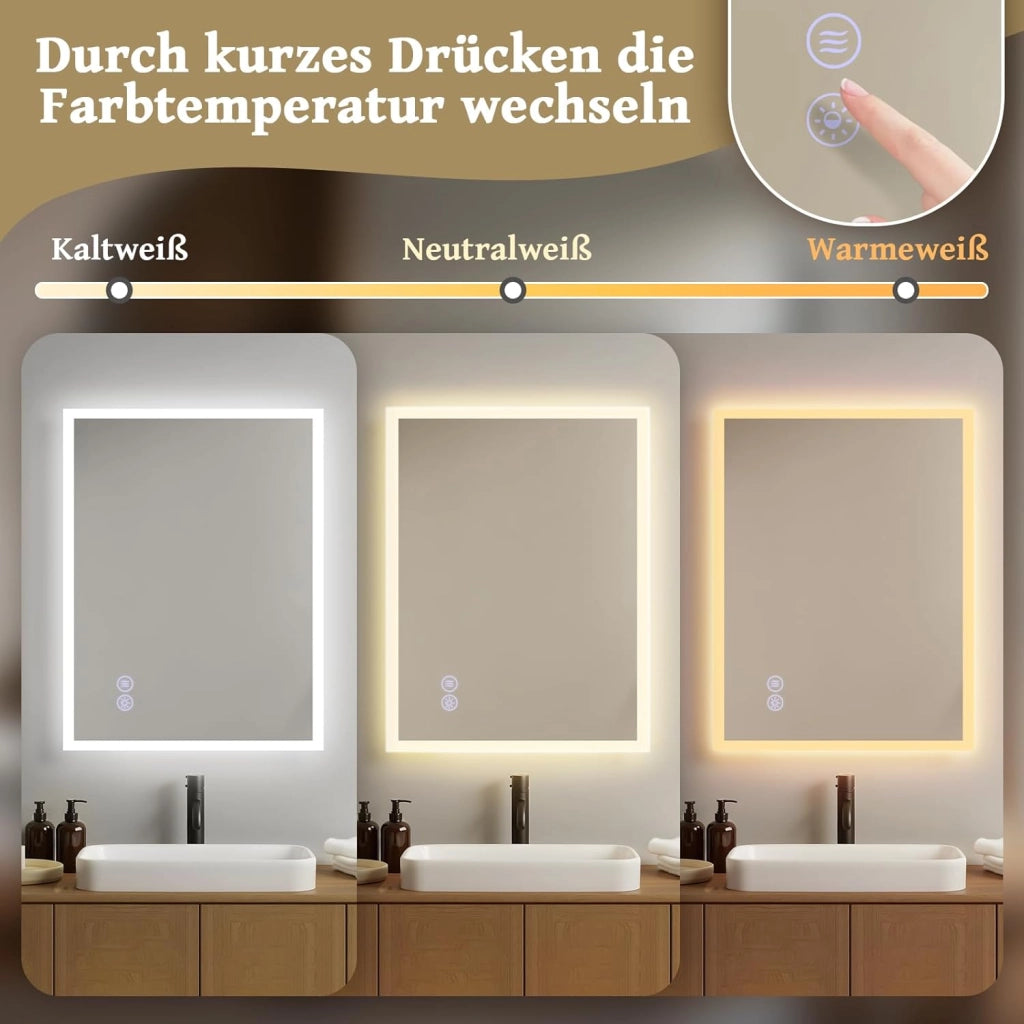 ZMH Specchio da bagno illuminato con interruttore dimmerabile e touch