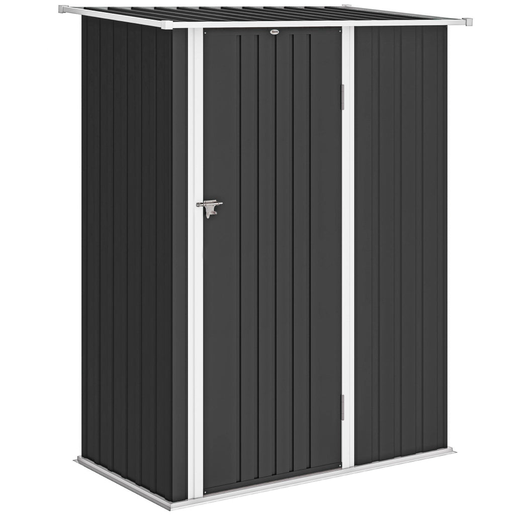 Capanno porta attrezzi da giardino in metallo grigio scuro, casetta con tetto inclinato e porta bloccabile, robusto e pratico, 142x86x189 cm