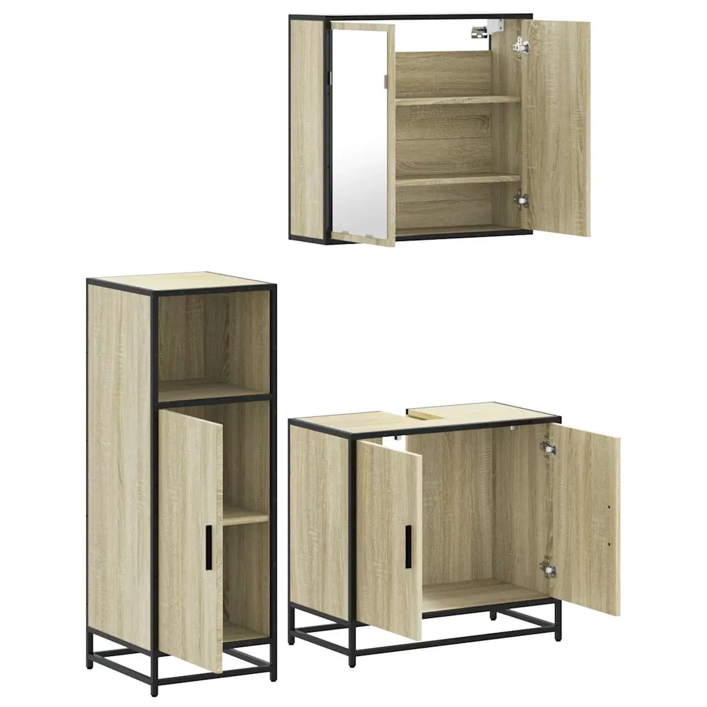 Set Mobili da Bagno | Armadio da bagno 3 pz Rovere Sonoma in Legno Multistrato