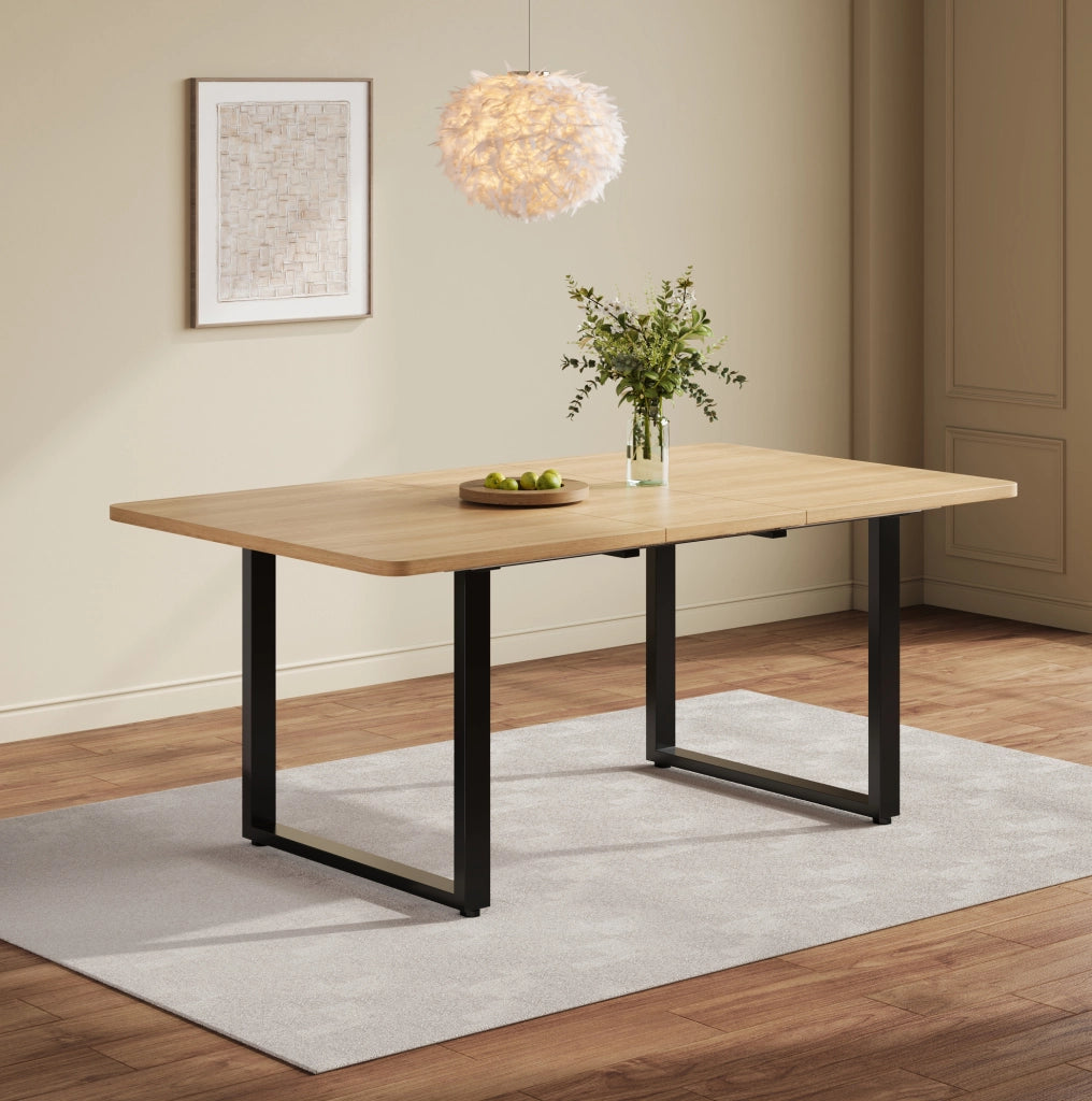 Tavolo da pranzo allungabile 140-220x80 cm, MDF, gambe in metallo, stile semplice, colore rovere