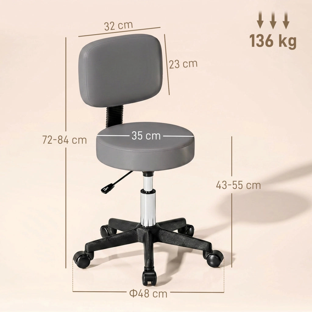 Sgabello Massaggiante Regolabile in Altezza Pivotante con Schienale Ergonomico ¨C Minimal ¨C Grigio