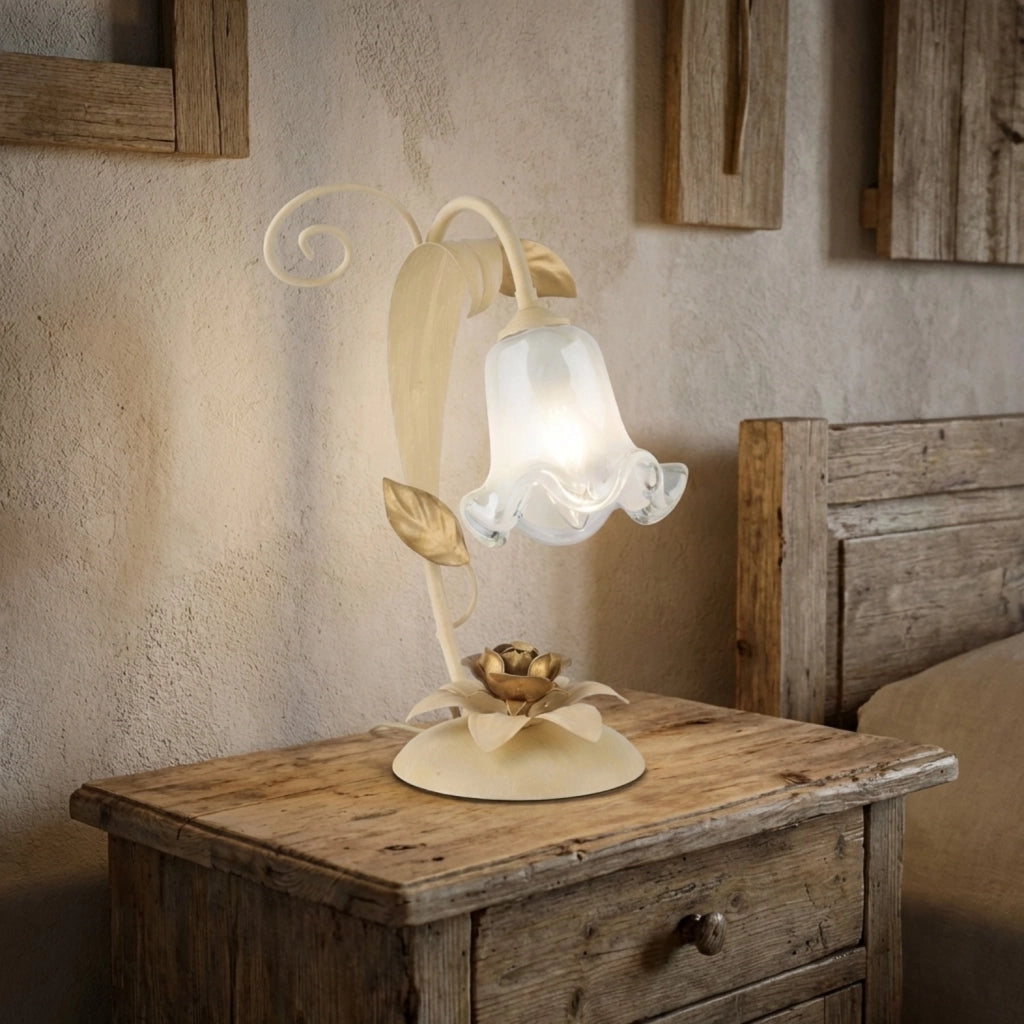 Lumetto Arte Povera Cesto Metallo Avorio E Oro 1 Luce E14