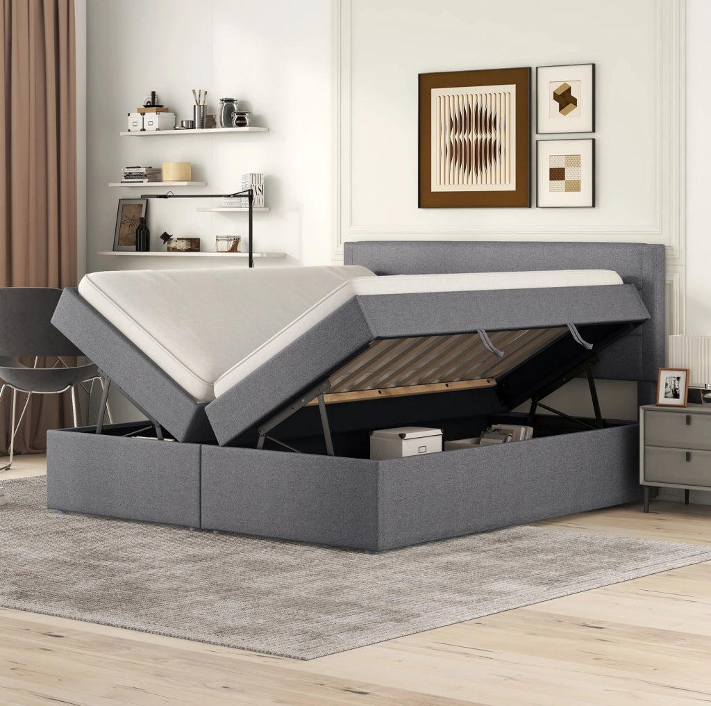 Letto matrimoniale imbottito 140x200 cm con contenitore grigio