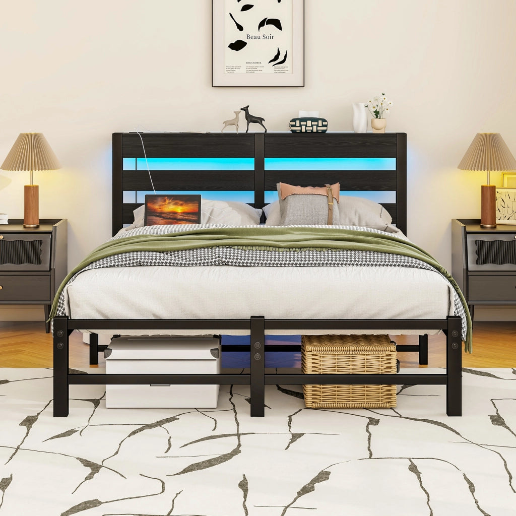 letto in metallo e legno nero 120 x 200 cm
