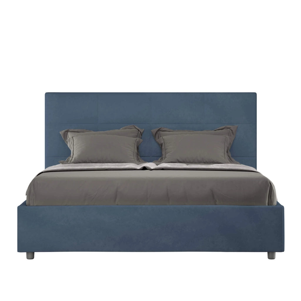 Letto una piazza e mezza senza rete imbottito 130x210 microfibra blu Mika