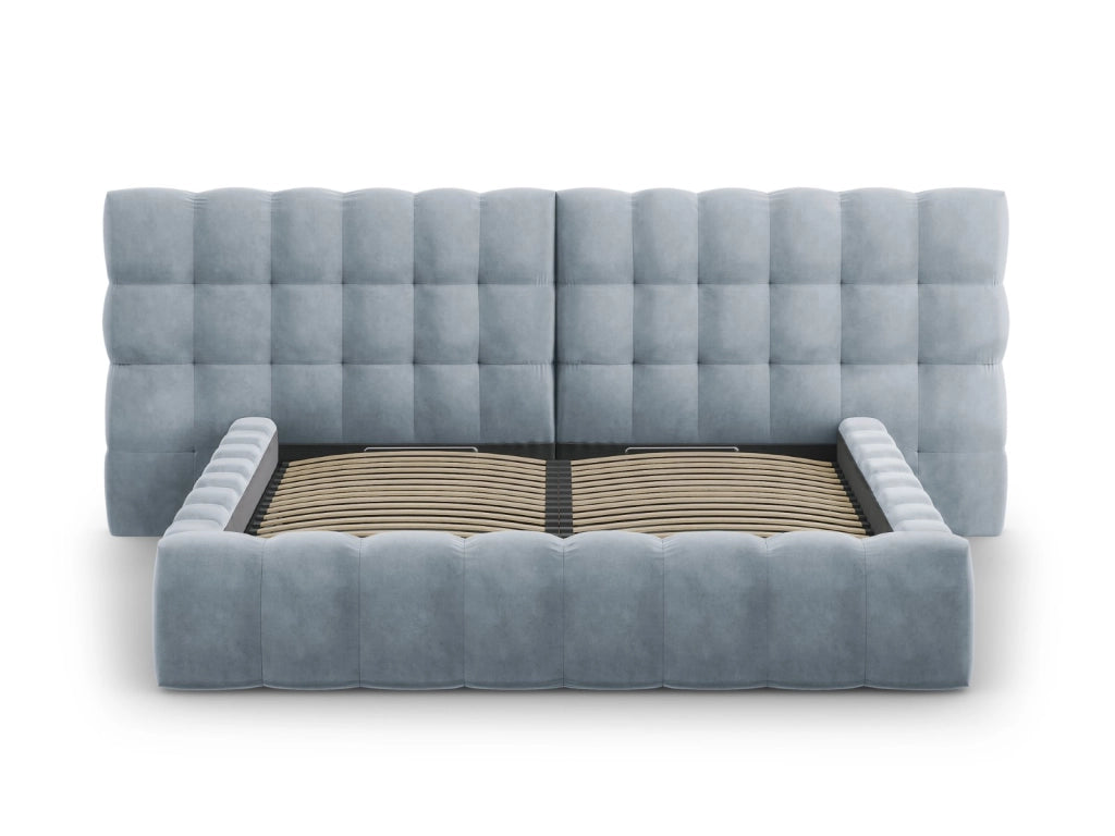Cosmopolitan Design - Letto a cassettone con testiera doppia "Bali" 180x200cm in velluto azzurro 