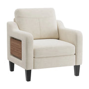 Poltrona moderna in tessuto di lino con tavolino pieghevole e vano portaoggetti laterale, seduta ergonomica con memory foam, versatile stile Mid-Century, facile da spostare