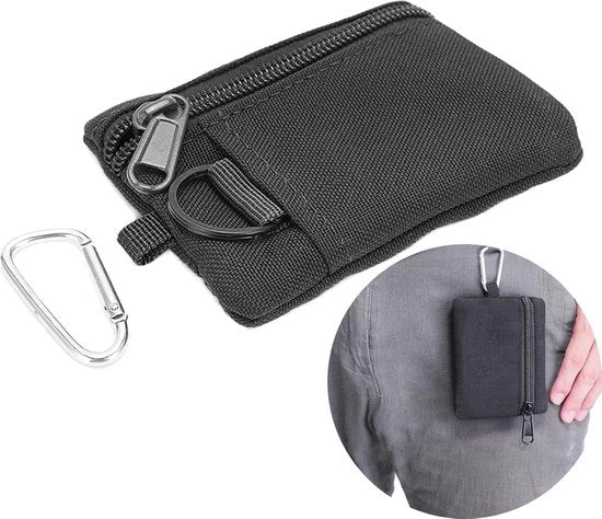 Tas Portamonete con Molletta e Cinturino con Cerniera di Carabina - Mini Portatile EDC - Esterno.