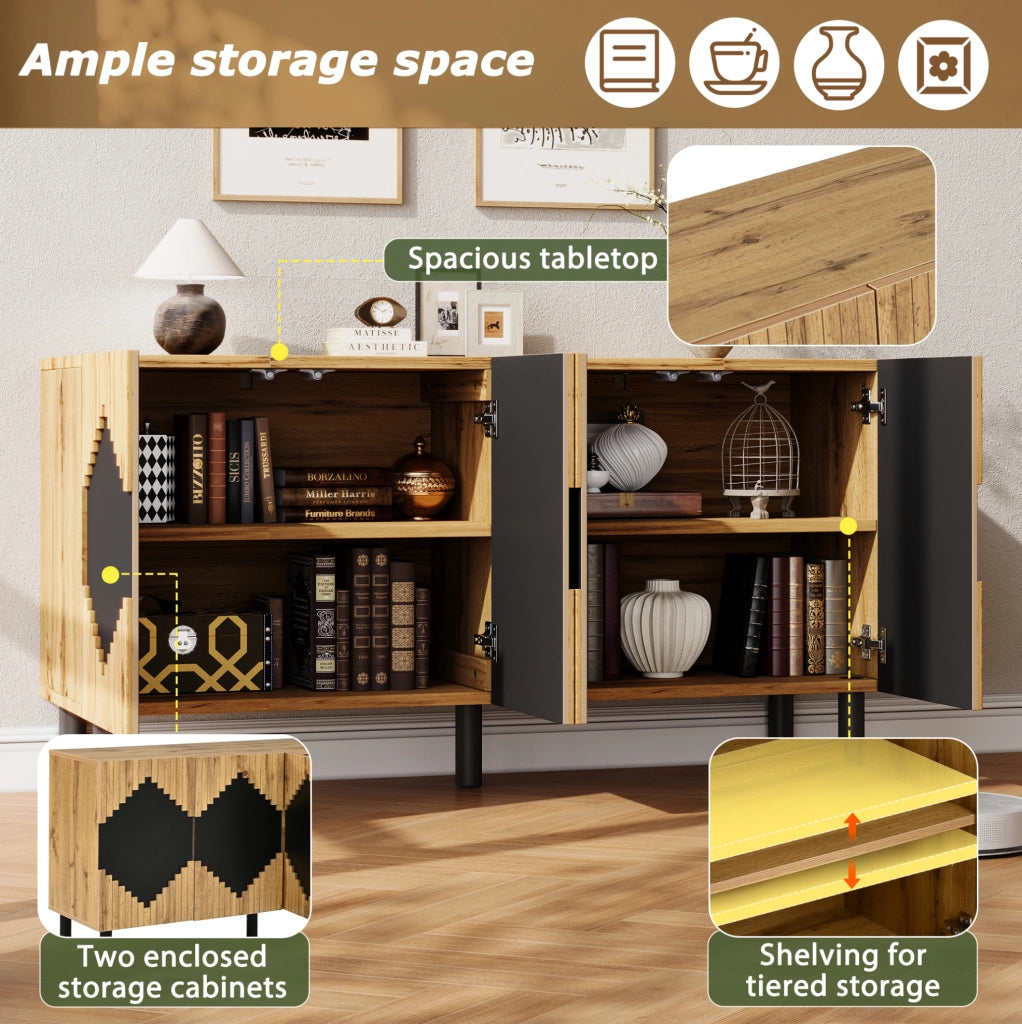 Mobile contenitore con 4 ante push-open 140x40x70 cm in MDF e truciolare; naturale e nero