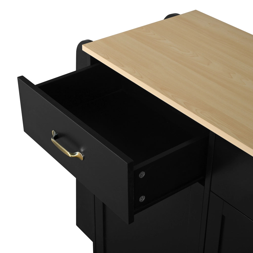Credenza da cucina con vano pattumiera, ripiani aperti per spezie e vani contenitore, nera in MDF, 133.5 × 40 × 86 cm