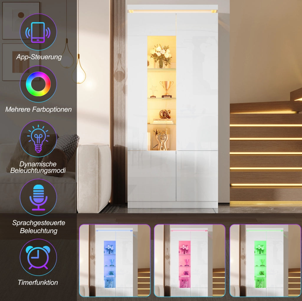 VETRINA LED Bluetooth 80x35x180 cm MDF Bianco con ante in acrilico