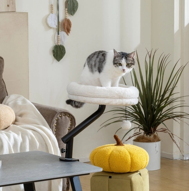 LETTO PER GATTI da Scrivania Girevole 360° Regolabile Poliestere Bianco Crema