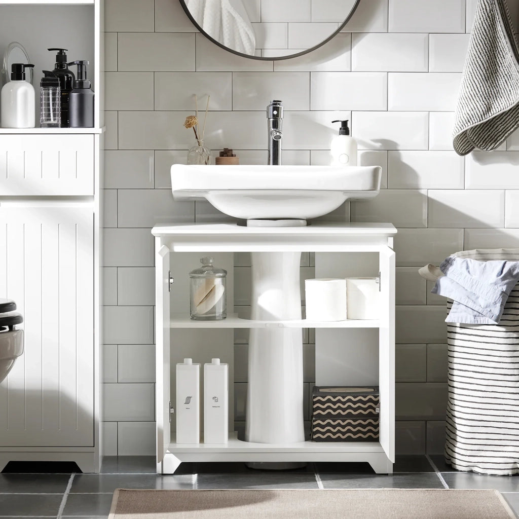 Mobile Sottolavabo Con 2 Ante Pieghevoli Mobile Bagno Mobile Lavabo Bianco 60x30x60cm BZR108-II-W