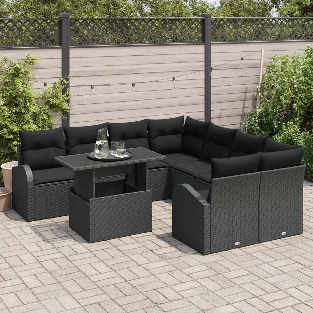 Set Divano da Giardino 9 pcs Nero Rattan in Polipropilene