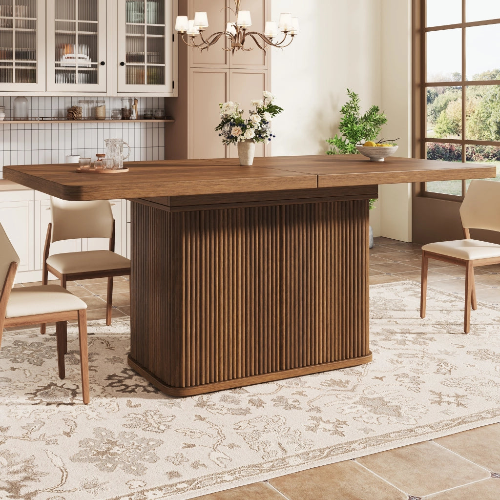 Tavolo da pranzo estensibile da 140 a 180 cm con vano contenitore in MDF e metallo marrone