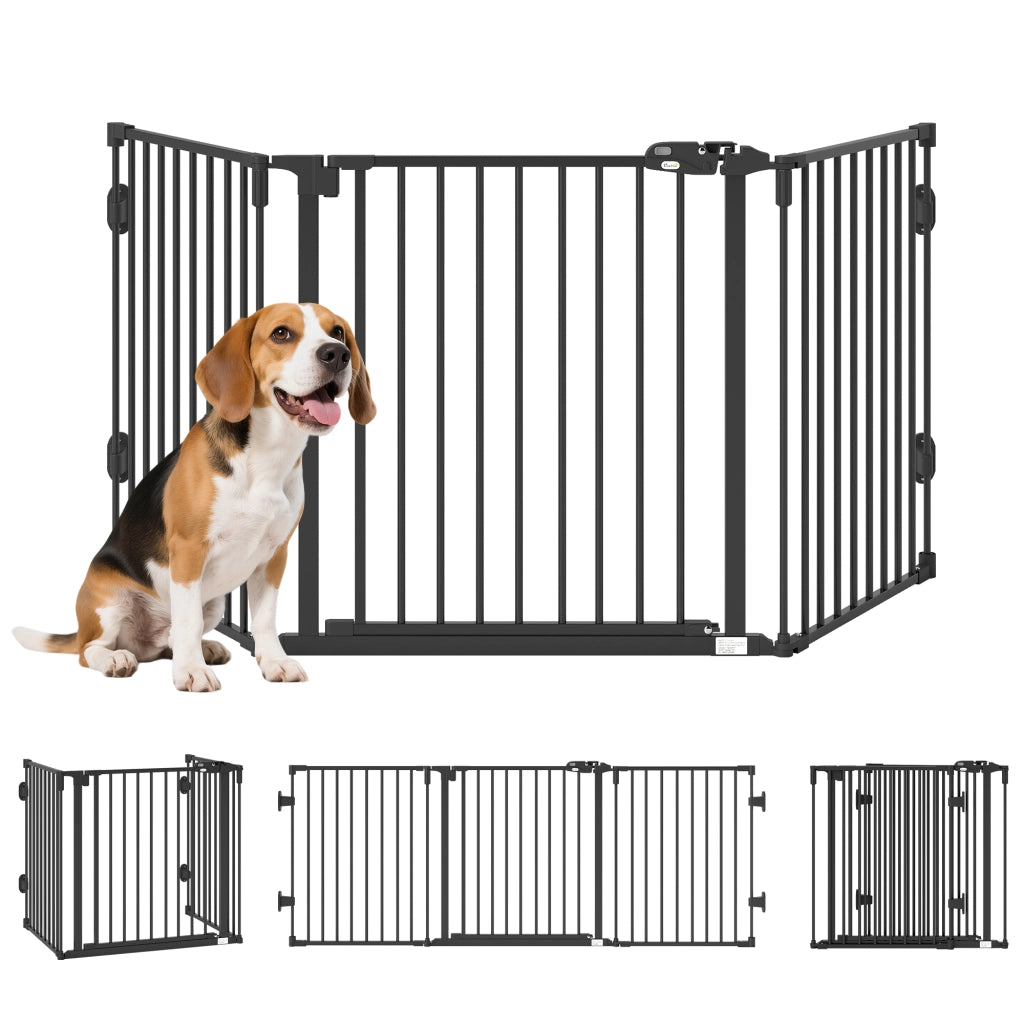 Cancello per Cani Regolabile 3 Ante ¨C Minimal ¨C Nero 202.5x76 cm