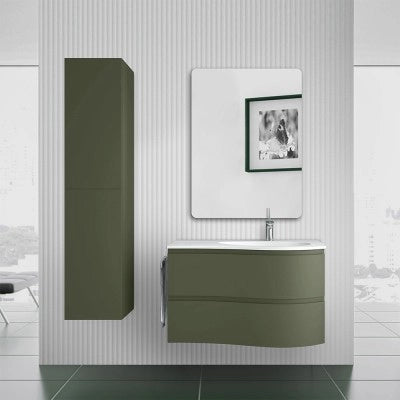 Mobile bagno sospeso 90 cm Melody verde bosco con vasca a destra