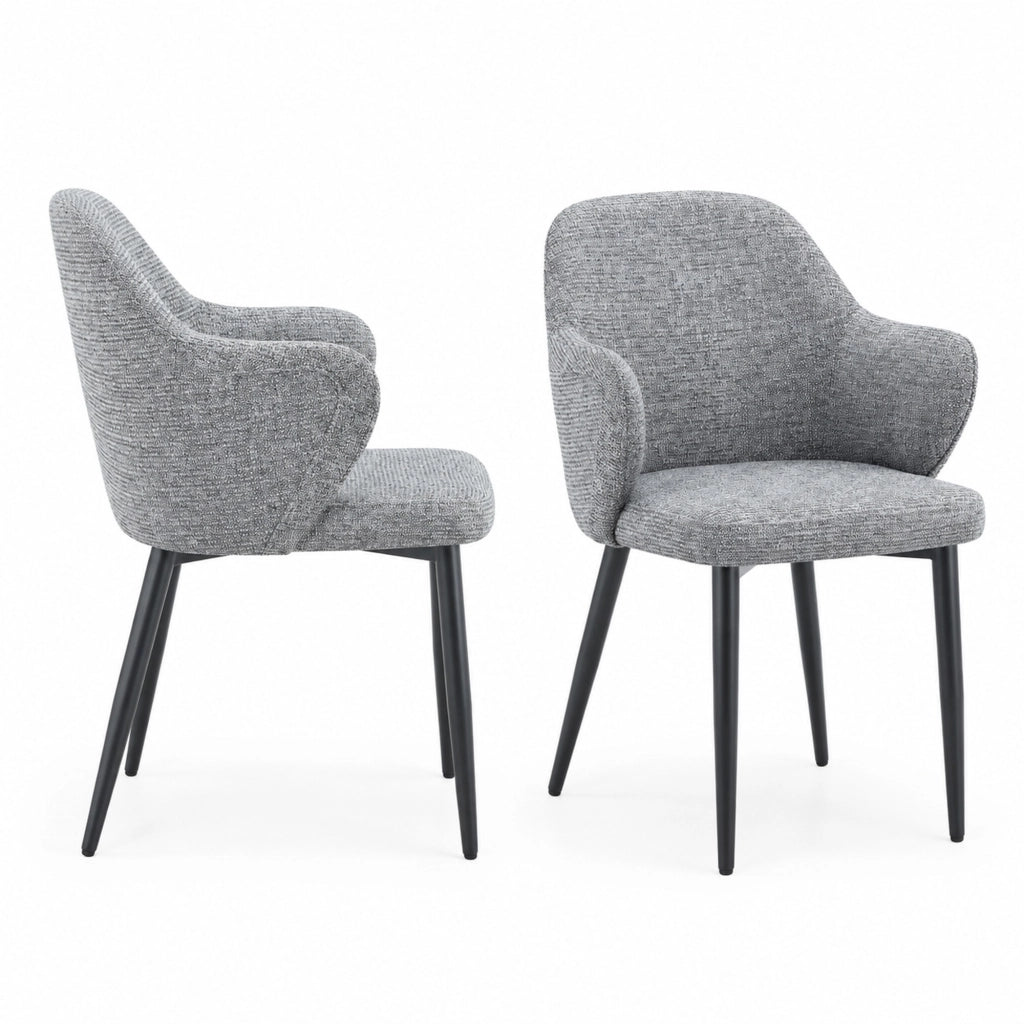 Set di 2 sedie da pranzo in tessuto grigio e metallo nero