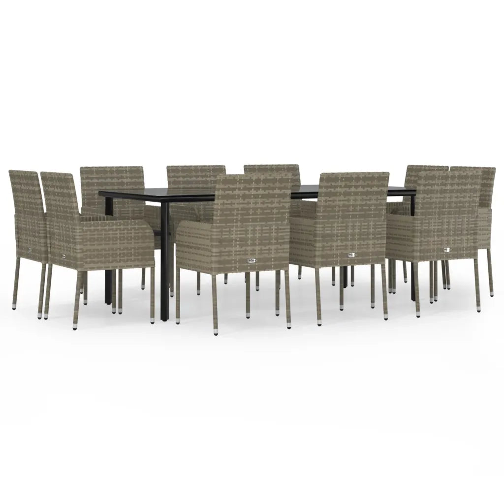 Set Mobili Giardino 11 pz con Cuscini Polyrattan Nero e Grigio 3185166
