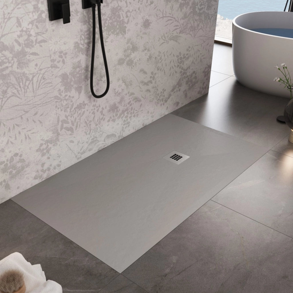 Piatto doccia in marmo resina grigio chiaro pietra cemento plus, misura 75x180