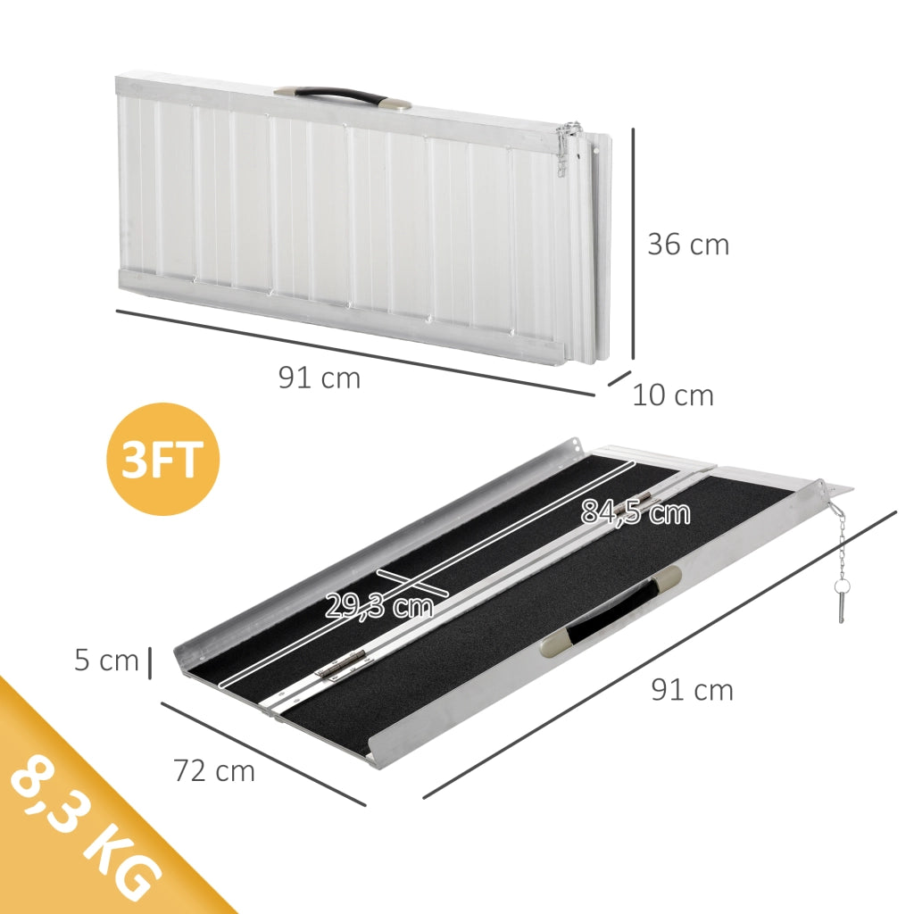 Rampa per Sedia a Rotelle 91x72x5 cm Portatile Pieghevole in Alluminio Capacità 270 kg Argento