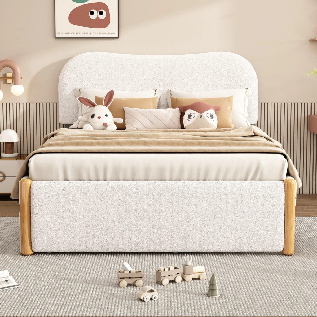 LETTO 140x200 cm con letto estraibile laterale Bianco in Plush e MDF