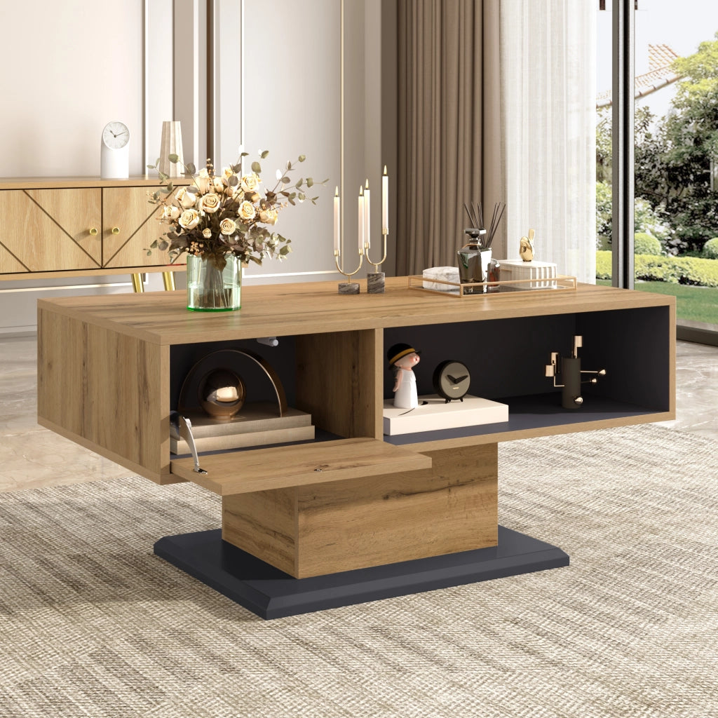OKWISH Tavolino da Caffè Moderno con Vani su Due Lati e Scomparto Interno, per Soggiorno, Grigio Rovere, 100 x 50 x 46,5 cm