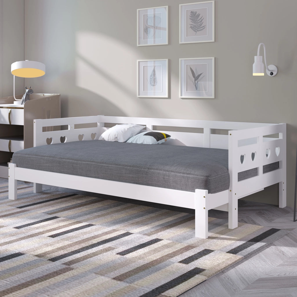 Letto estraibile a forma di cuore in legno bianco con seconda superficie per dormire